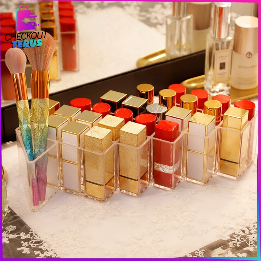 CT K7 Kotak Lipstik Acrylic 28 Slot Tempat Penyimpanan Alat Kosmetik Lipstick Organizer Rak Makeup Rak Tempat Lipstik Akrilik