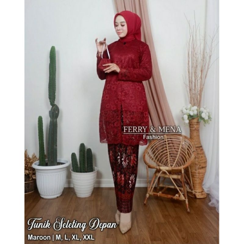 Set kebaya tunik maron/kebaya busui resleting depan/kebaya DHALIA/kebaya Kinanti/kebaya murah/kebyaa brokat/kebaya terbaru