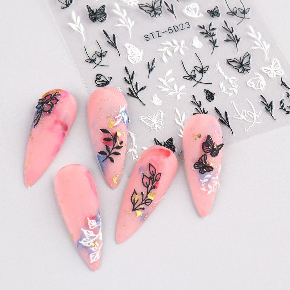 Mxbeauty Self-adhesive Nail Decals Butterfly Hitam Putih Salon Kuku Nail Art Dekorasi Nail Art Sliders Nails Art Decals Manicuring Sticker