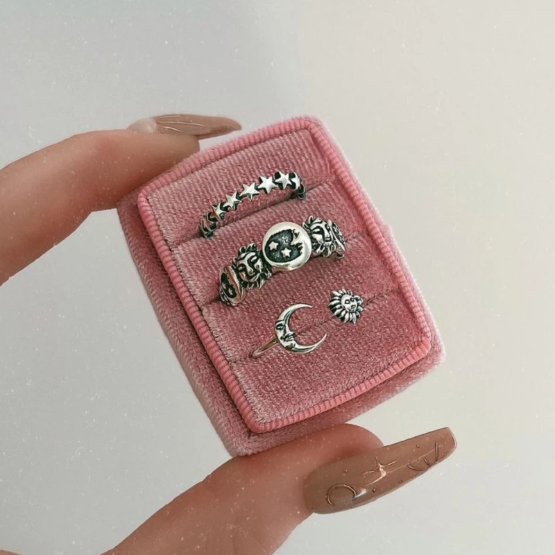 3Pcs / Set Vintage Unisex Geometric Punk Silver Color Rings For Women ewelry Accessories Trendy J Moon Suns Stars