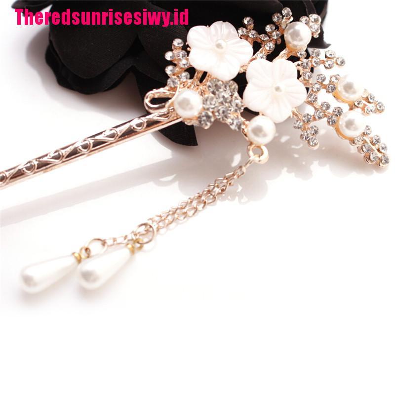 【Theredsunrisesiwy.id】Women Elegant Wedding Gift Hair Pin Colorful Hairpin Rhinestone Hairstick Flower