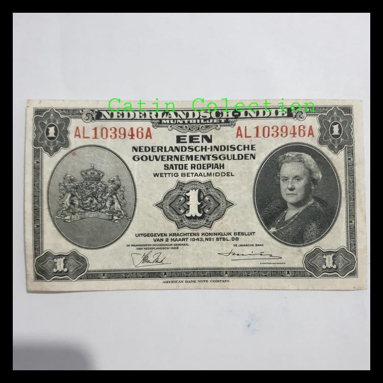 ORIGINAL Uang Kuno Seri Nica 1 Gulden Tahun 1943 kondisi Bekas / Terpakai