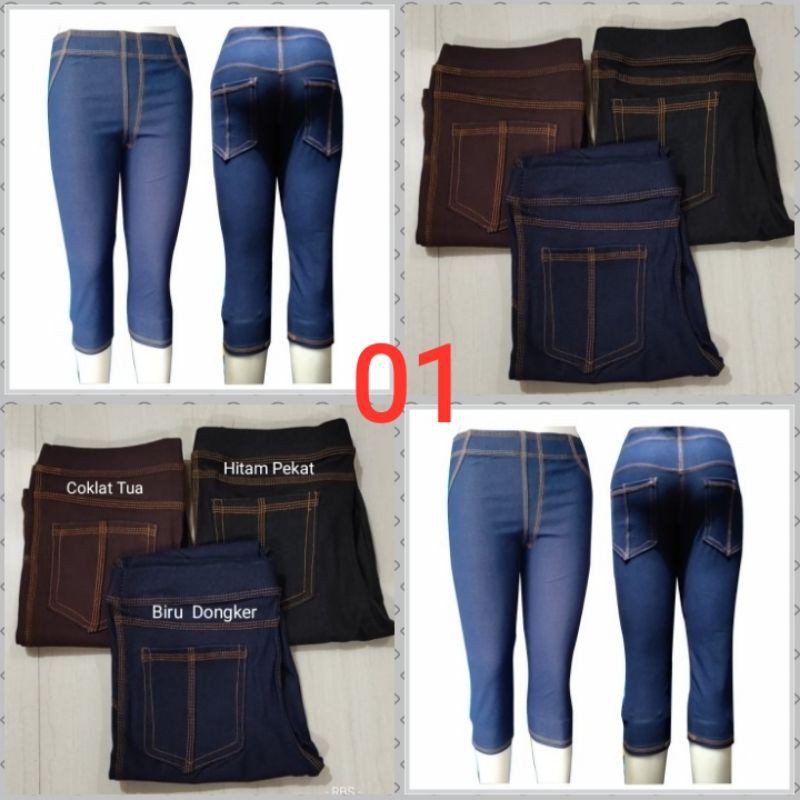 Legging Wanita-Denim Tebal Adem Elastis- Celana Pendek 7/8- Celana casual- ada kantong