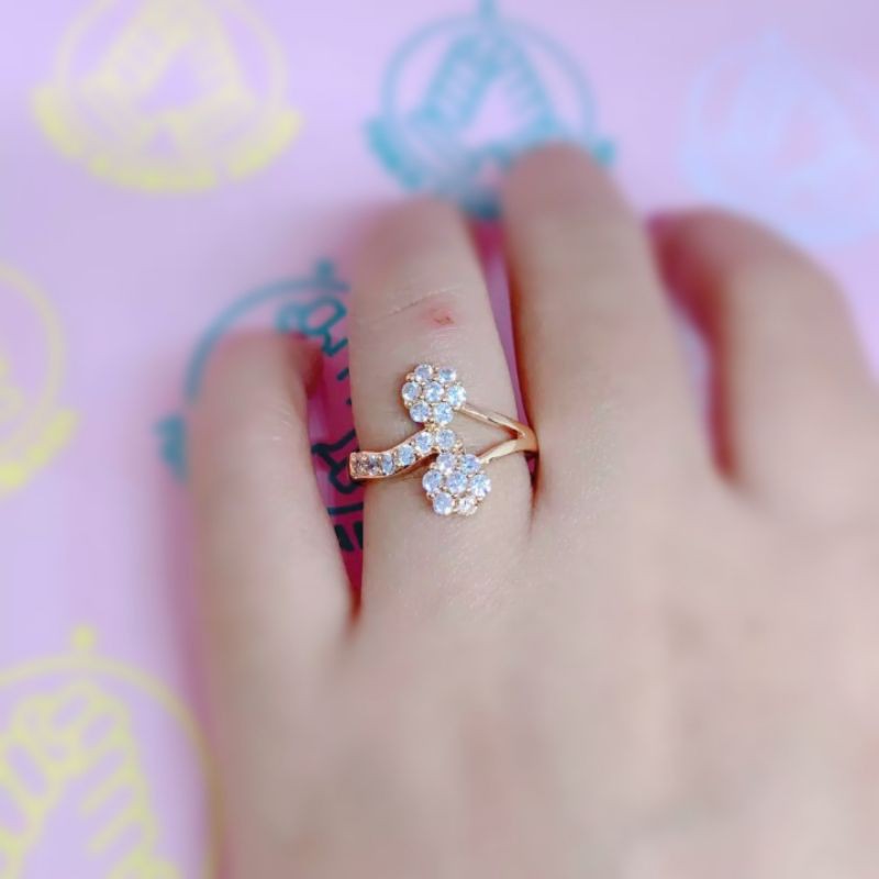 Cincin 2bunga perhiasan wanita lapis emas gold 18 k aksesoris fashion wanita