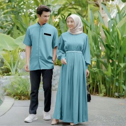 Harga TERMURAAH.. Gamis Couple Brukat Pasangan Terbaru 2021 2022 Modis Couple Reline Suami Istri Rem
