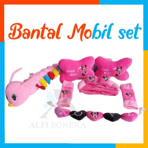 Paket Bantal Mobil dan bantal leher - Bantal sandar Mobil set murah - bantal mobil 6in1 boneka lucu