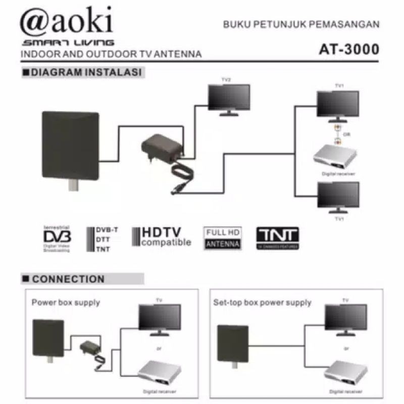 Antena TV Digital Analog Indoor/ Outdoor AT3000 Aoki