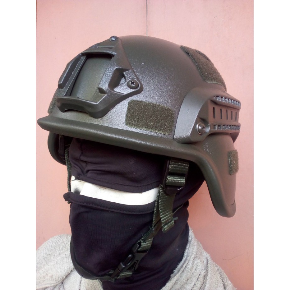 RPM Termurah  Tactical MICH 2000 HIGH GRADE Helmet + Rail Attachment (OD Version)