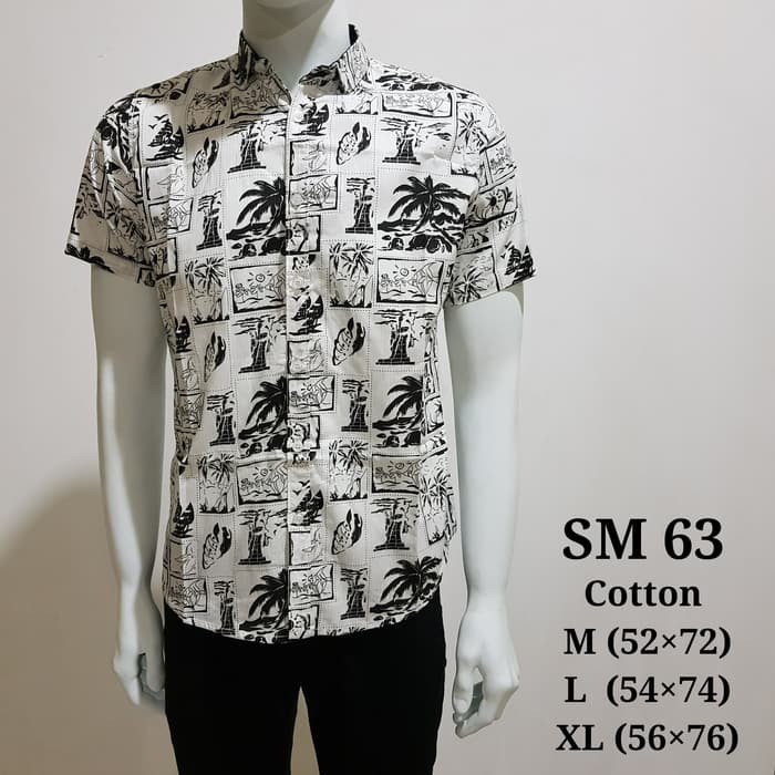 Kemeja atasan pria / cowok pantai k lengan pendek putih bali slimfit murah untuk kerja kantor kuliah