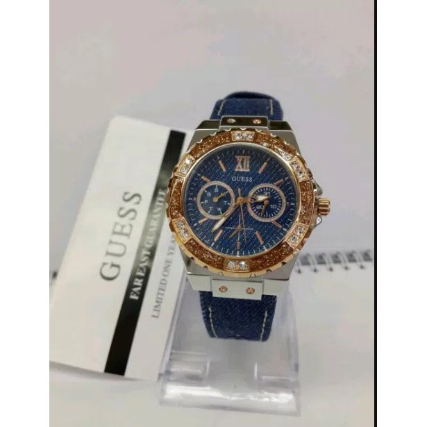 Jam Tangan Guess Original Asli Guess w0775l10 Wanita Blue Canvas Jeans