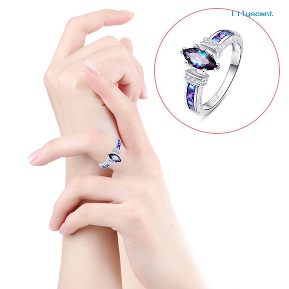 Cincin Marquise Cut Cubic Zirconia Warna-Warni Untuk Wanita