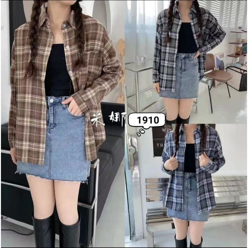 kemeja kotak mic daleman import premium/KEMEJA FLANEL WANITA TERBARU