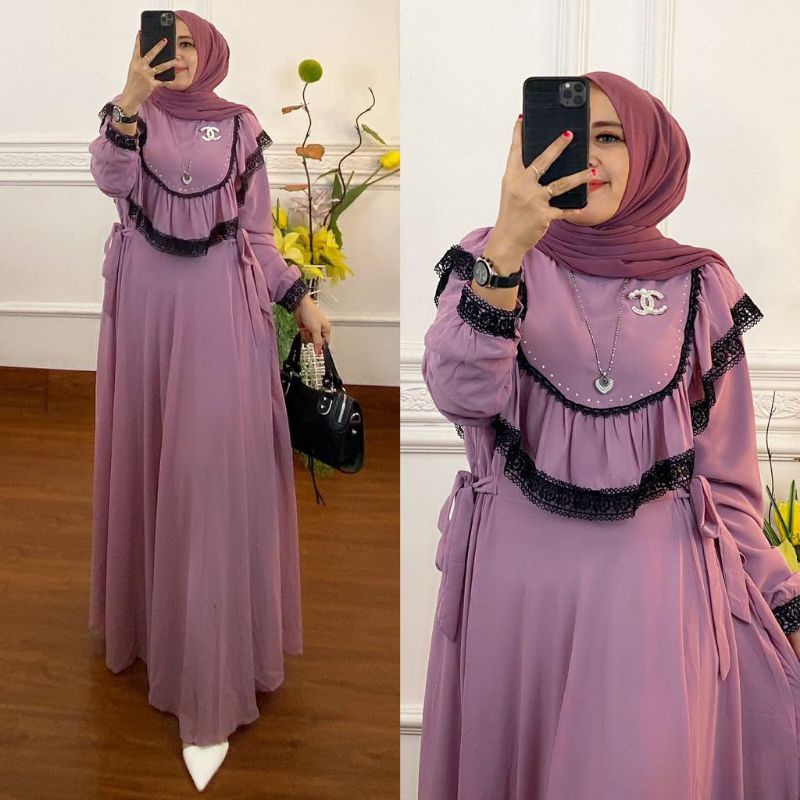 Zifa Fashion || Cod || Ambrella Dress || Gamis Cruty Renda || Fashion Wanita Viral