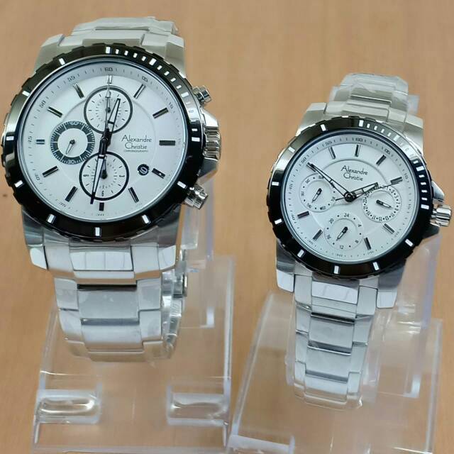 New Jam Tangan Couple Alexandre Christie Rantai Silver AC6141 Original