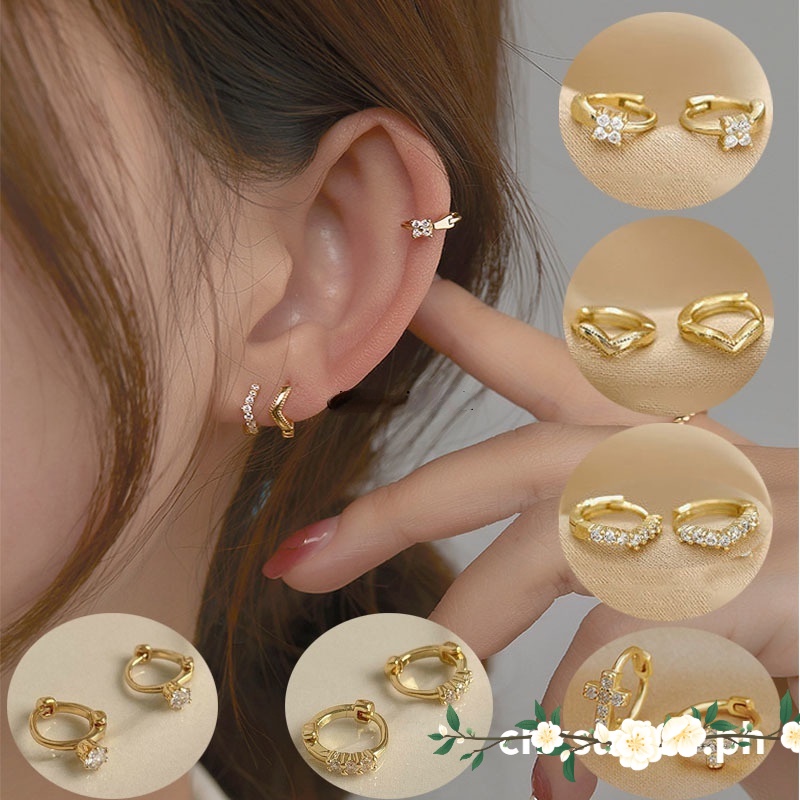 1 Pair 14K Gold-plated Helix Earrings Mini Zircon Hoop Earings for Women Piercing Earring Set Cubic Zirconia Cartilage Earing Stud