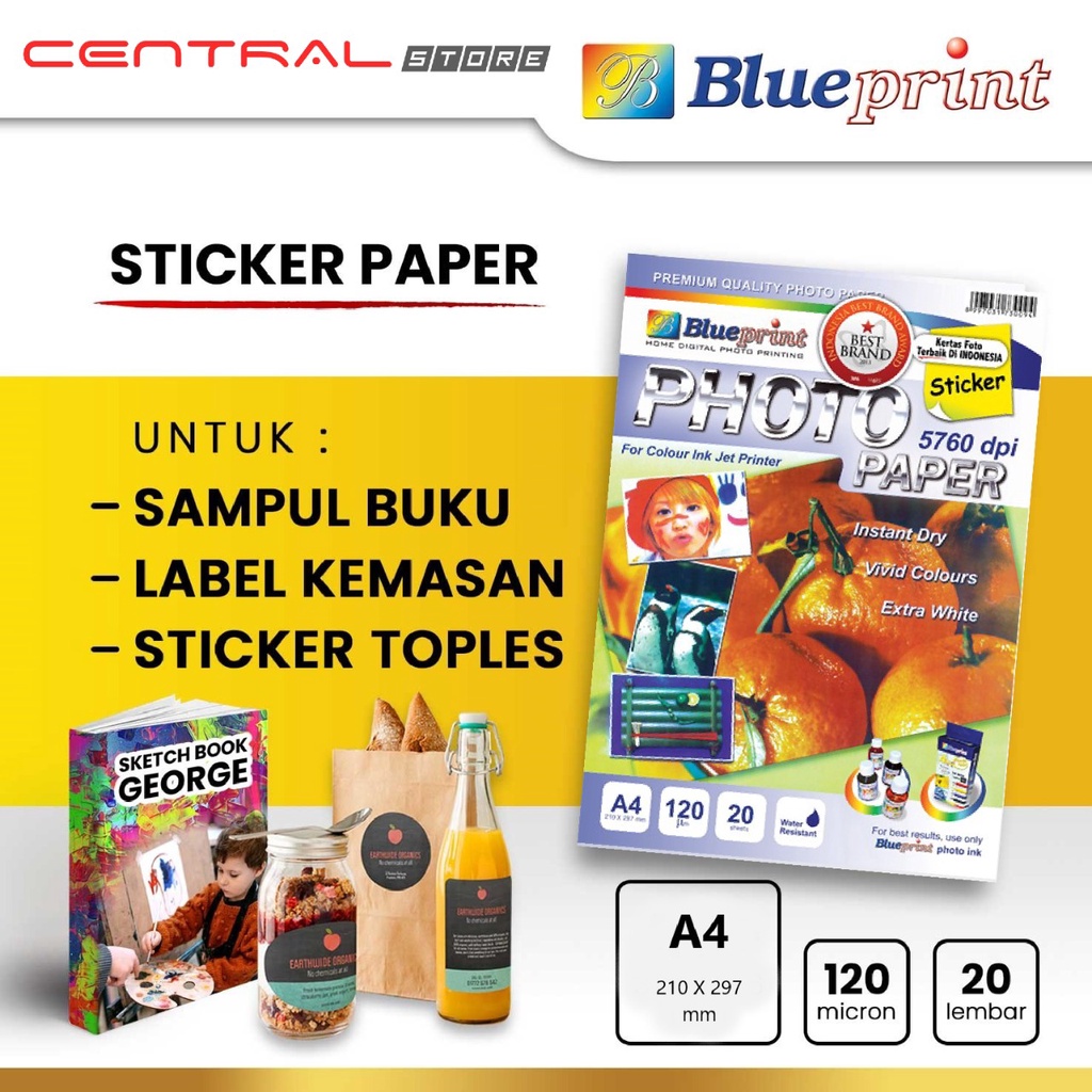 

Kertas Stiker BLUEPRINT A4 120 gsm 20 Lembar Photo Paper Sticker Kertas Foto