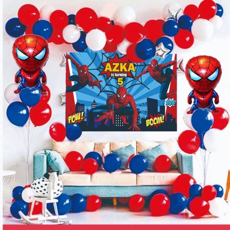 Jual Custom backdrop paket balon ulang tahun spiderman superhero