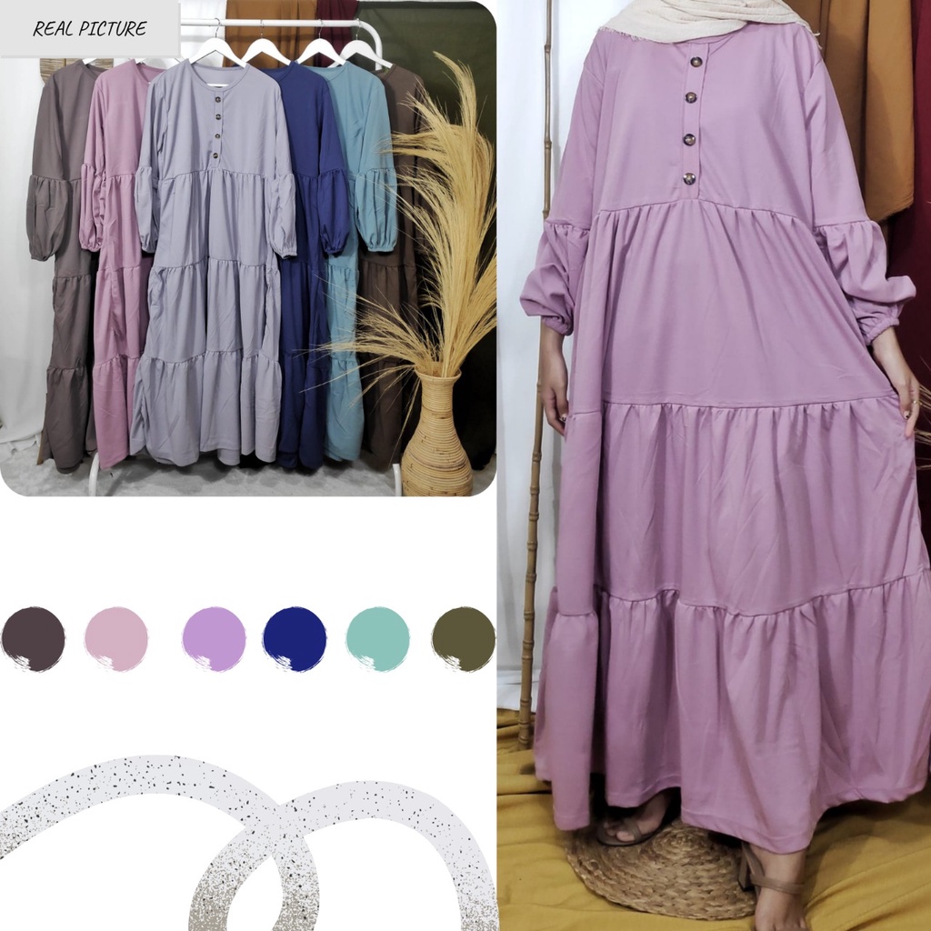 Gamis Wanita Lengan Panjang Fashion Muslim Fauziah Fit  L-XL Lingkar Dada 105cm Panjang 135cm