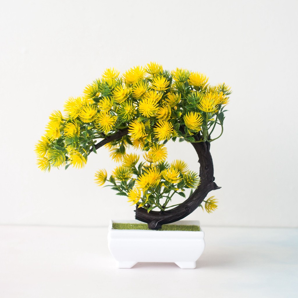 AM571 Bunga Plastik / Pajangan Bunga Artifisial / Vas Petak-Kuning