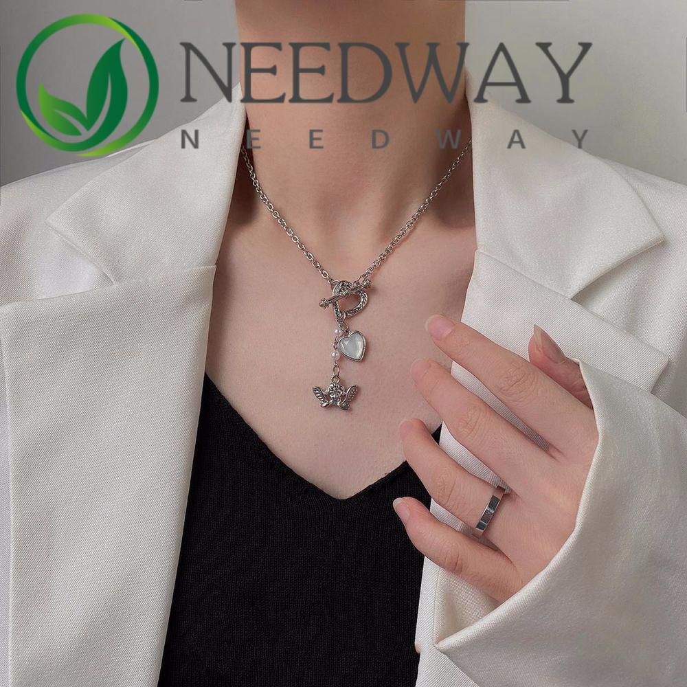 Needway  Exquisite Heart Clavicle Chain Luxury Baroque Necklace Korean Style Necklace Pearl Punk Elegant Angel Cool Simple Female Necklace