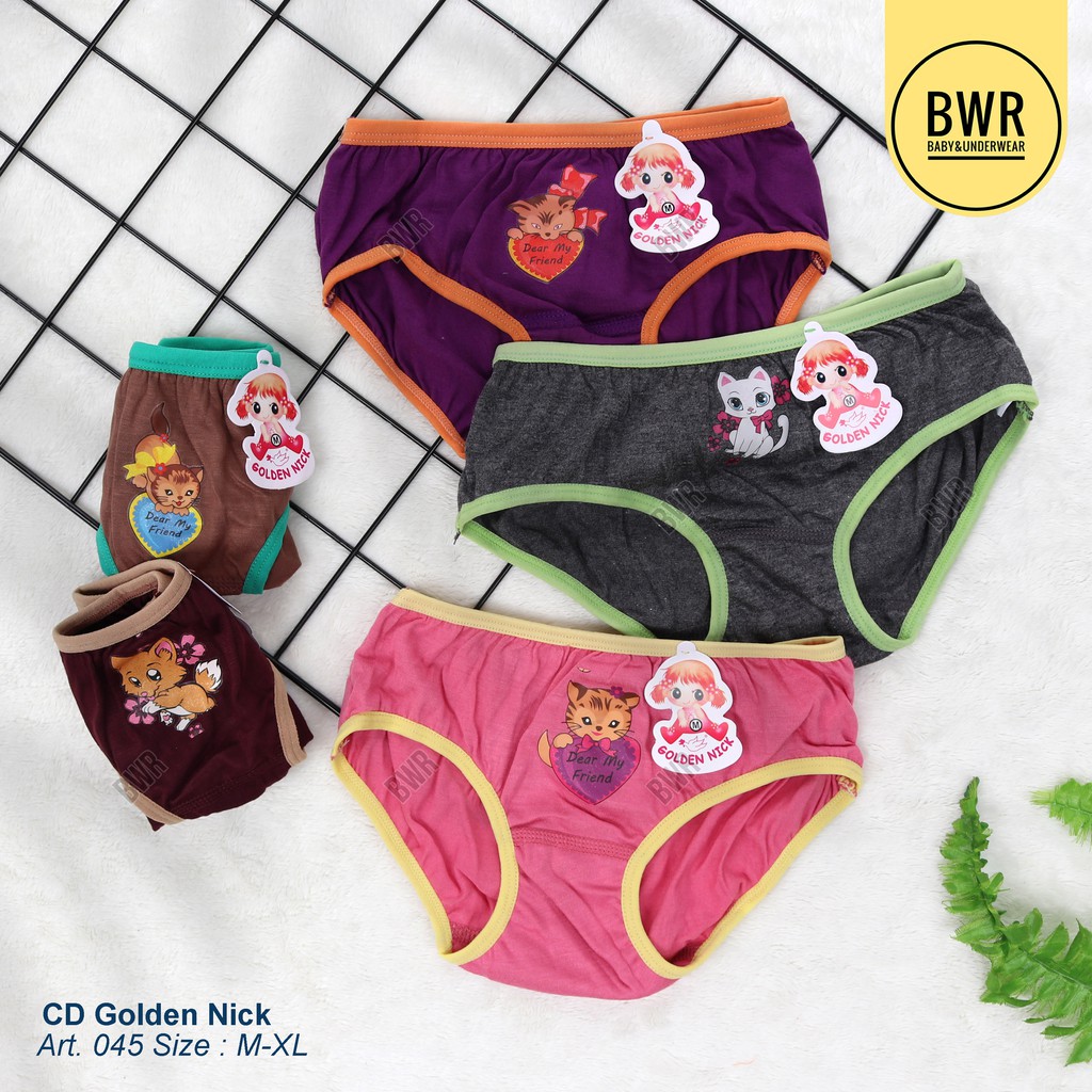 [ 6pc ] CD GOLDEN NICK 045 ANAK WARNA GELAP | CD Anak Perempuan Golden Nick Celana Dalam Cewe - Bwr