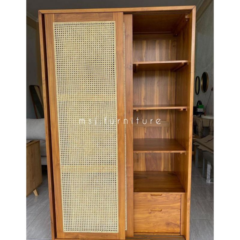 almari pakaian pintu 2 sliding rotan minimalis rotan lemari anak modern