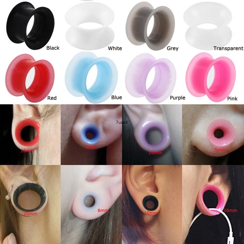 1 Pasang Anting Tunnel Flexible Bahan Silikon Ukuran 3-25mm Untuk Unisex