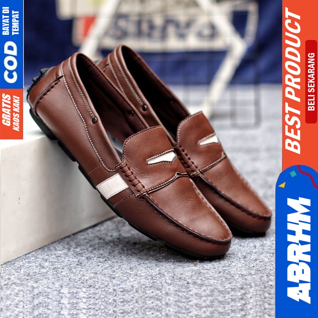 Sepatu Casual Pria Slip On Slop Selop Pansus Santai Kulit Asli Kerja Kantor Kulit Kondangan Hitam Polos Fashion shoes Terbaru Original Murah Kekinian Cowok VELAS ABRHM