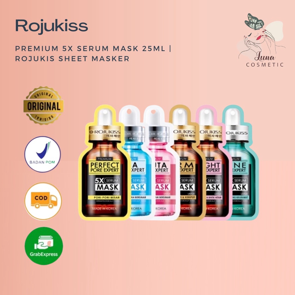 ROJUKISS Premium 5X Serum Mask 25ml | Rojukis Sheet Masker Gluta pore expert , Perfect Pore Expert, HYA pore Expert, Bright Pore Expert, Acne Pore Expert Mask