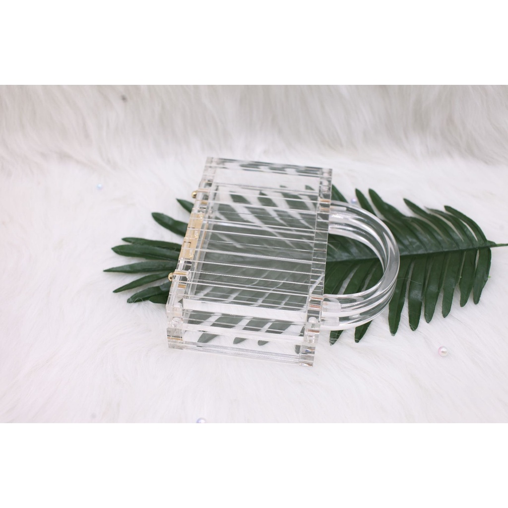 Transparan  Fashion Portable Akrilik Tas Persegi Panjang Sederhana Makan Malam Tas Kopling  Wanita