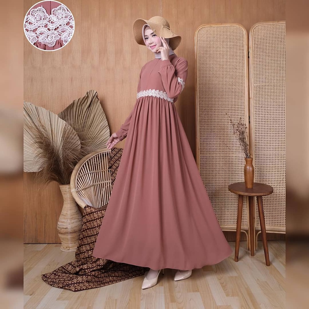 AMANDA DRESS BL Bahan CERUTY BABYDOLL APLIKASI RENDA FULL PURING GAMIS CERUTY TERBARU 2023 LEBARAN WANITA DRESS MAYUNG LEBAR MAXI DRESS LENGAN PANJANG