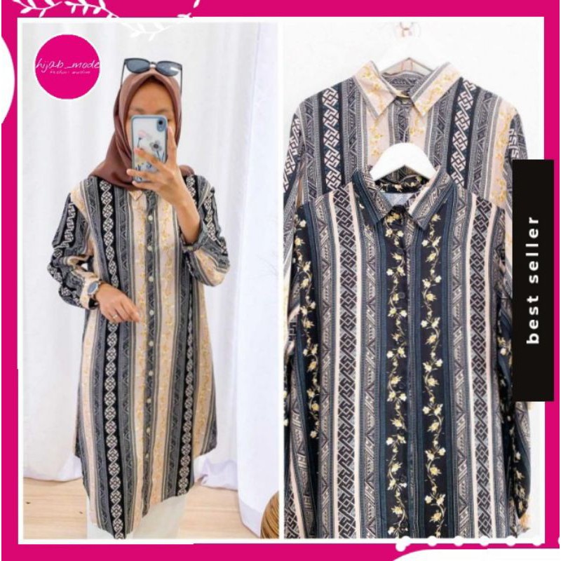 BAJU ATASAN TUNIK TUNIC WANITA REMAJA TERBARU 2021 JUMBO KEKINIAN MOTIF GARIS SALUR RAYON HITAM