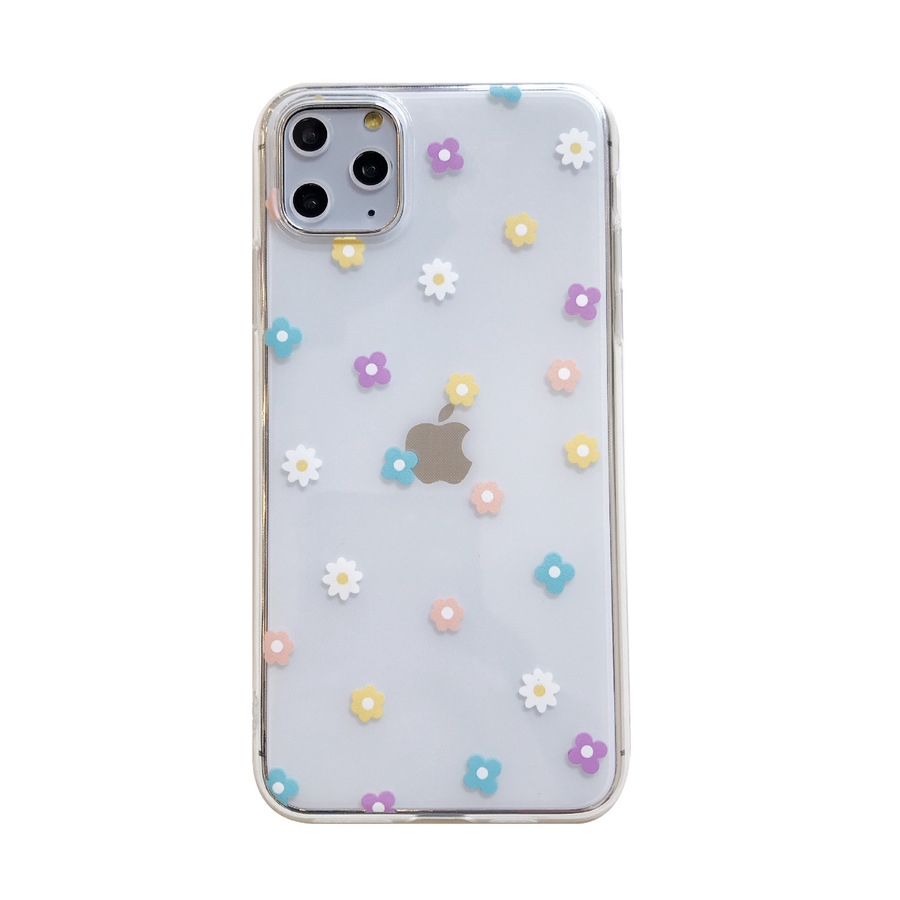 Soft Case Cover Belakang Transparan Motif Bunga Hati untuk iPhone 11 x XS Max XR 6 6S 7 8 Plus