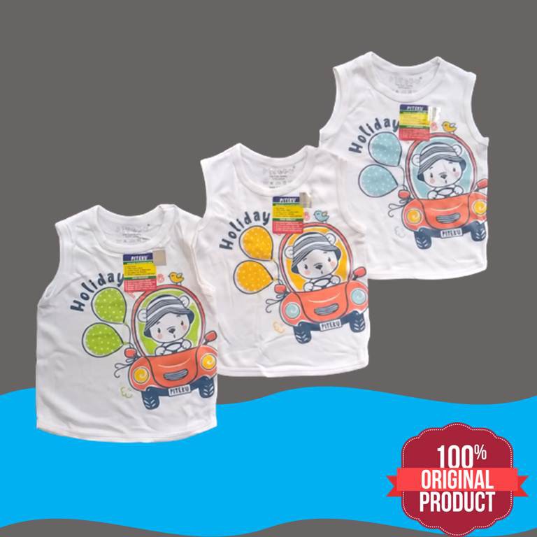 KAOS SINGLET BAYI PITEKU 6-12 BULAN | BAJU KUTUNG ANAK LAKI-LAKI | FASHION BAYI LAKI-LAKI