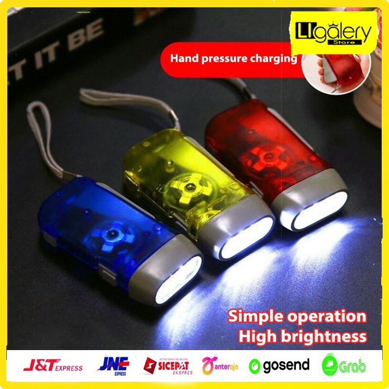 [BISA COD] Senter Pompa Tangan Tanpa Baterai Lampu Penerangan Darurat LED Untuk Camping Hiking Meman