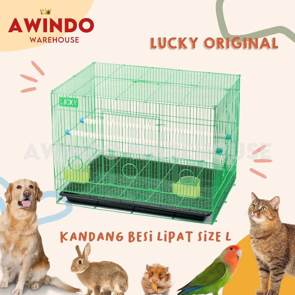 KANDANG KUCING UMBARAN BESI LIPAT SIZE L 60x44x50 BURUNG ANJING KELINCI TUPAI LUCKY ORI 568