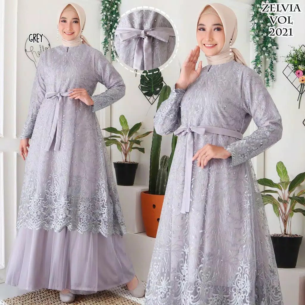 Gamis KOREA Mewah Tille Dotty Maxy Sabrina Gown Dress Party Gaun Kondangan Modern / BAJU KOREAN STYL
