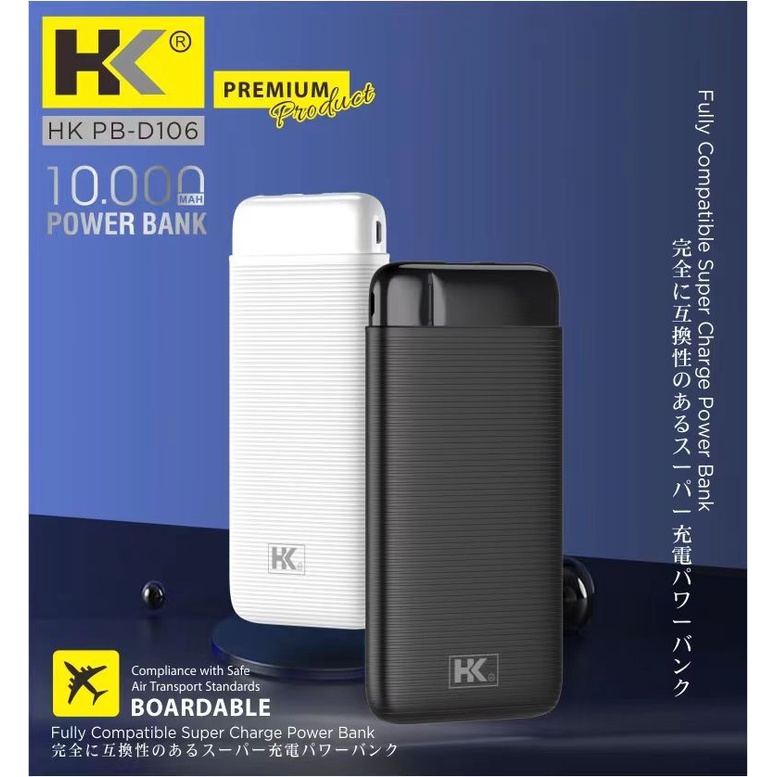 Original HK D106 Powerbank 10000mah Fast Charging 2.1A Dual Input Port Type C & Micro USB