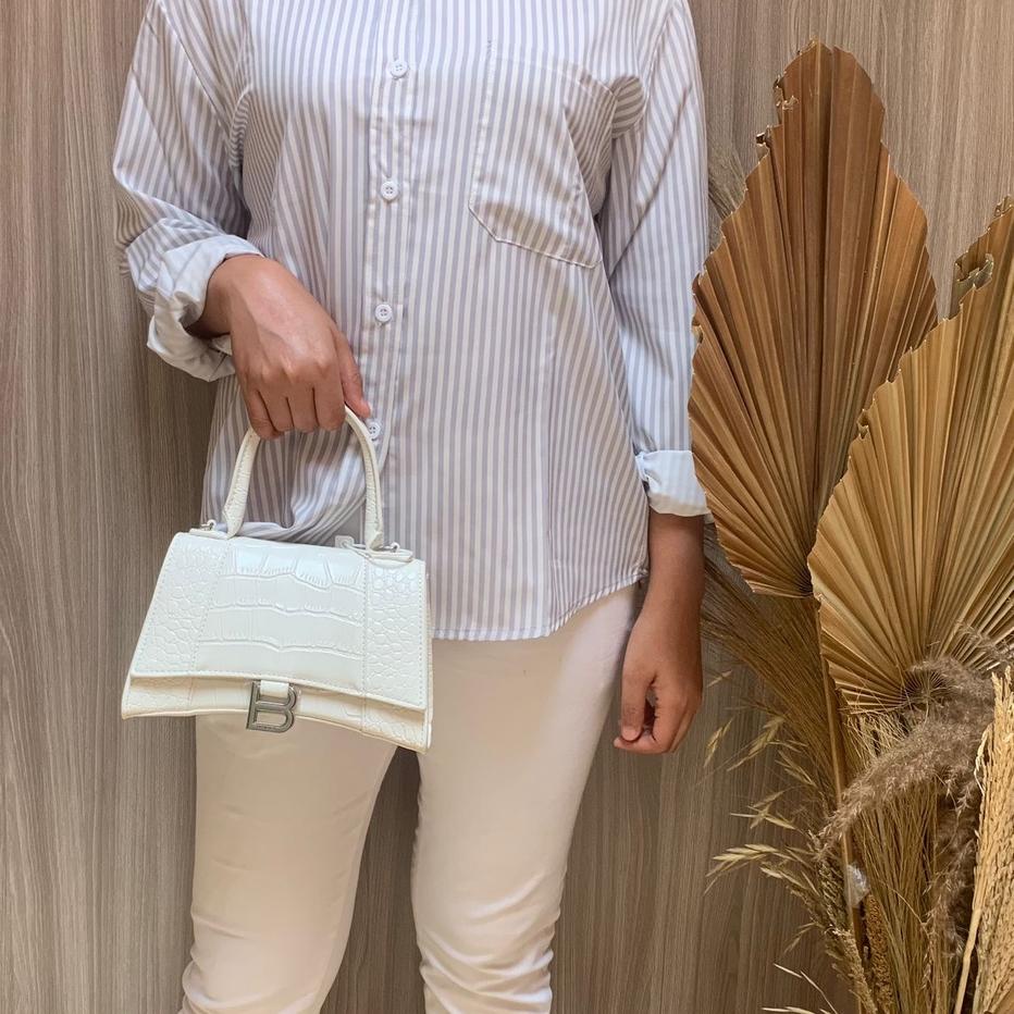 Ready Stock→ DB2072 TAS BALEN*CIAGA HOURGLASS CROCO FREE PAPERBAG + BOX MEDIUM SIZE TOP HANDLE TAS B