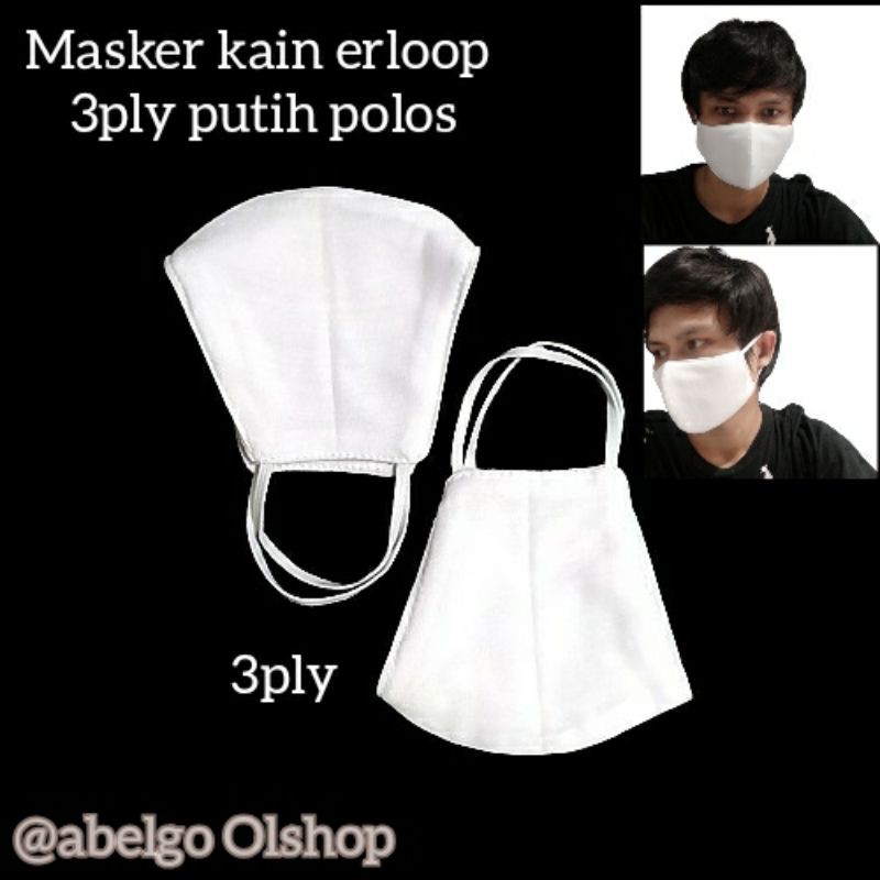 masker kain 3ply erloop putih polos/masker kain 3 lapis putih