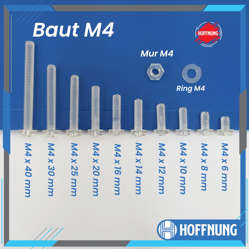 Baut M4 Plastik M4x6 M4x8 M4x10 M4x12 M4x14 M4x16 M4x20 M4x25 M4x30 M4x35 M4x40 mm Mur Akrilik