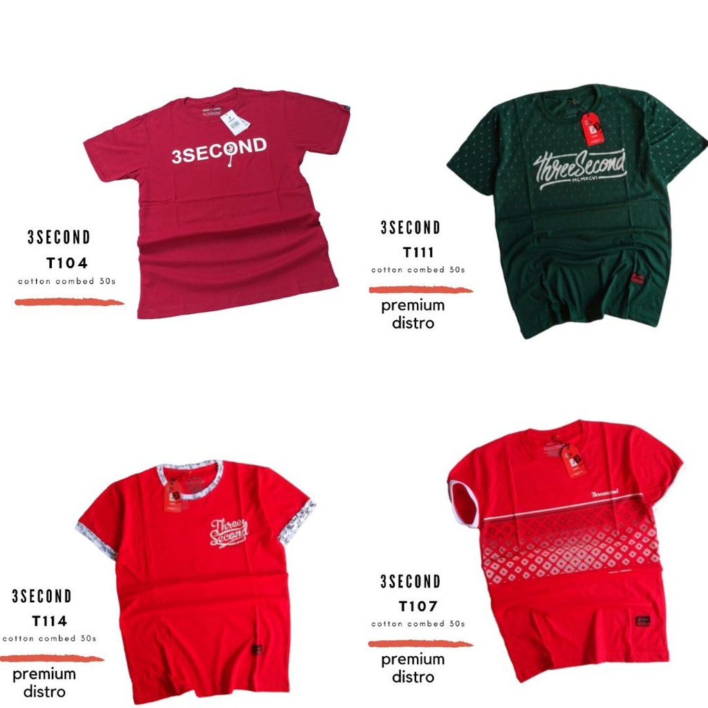Kaos Pria Distro T-shirt 3second branded cotton combed dingin dipakai
