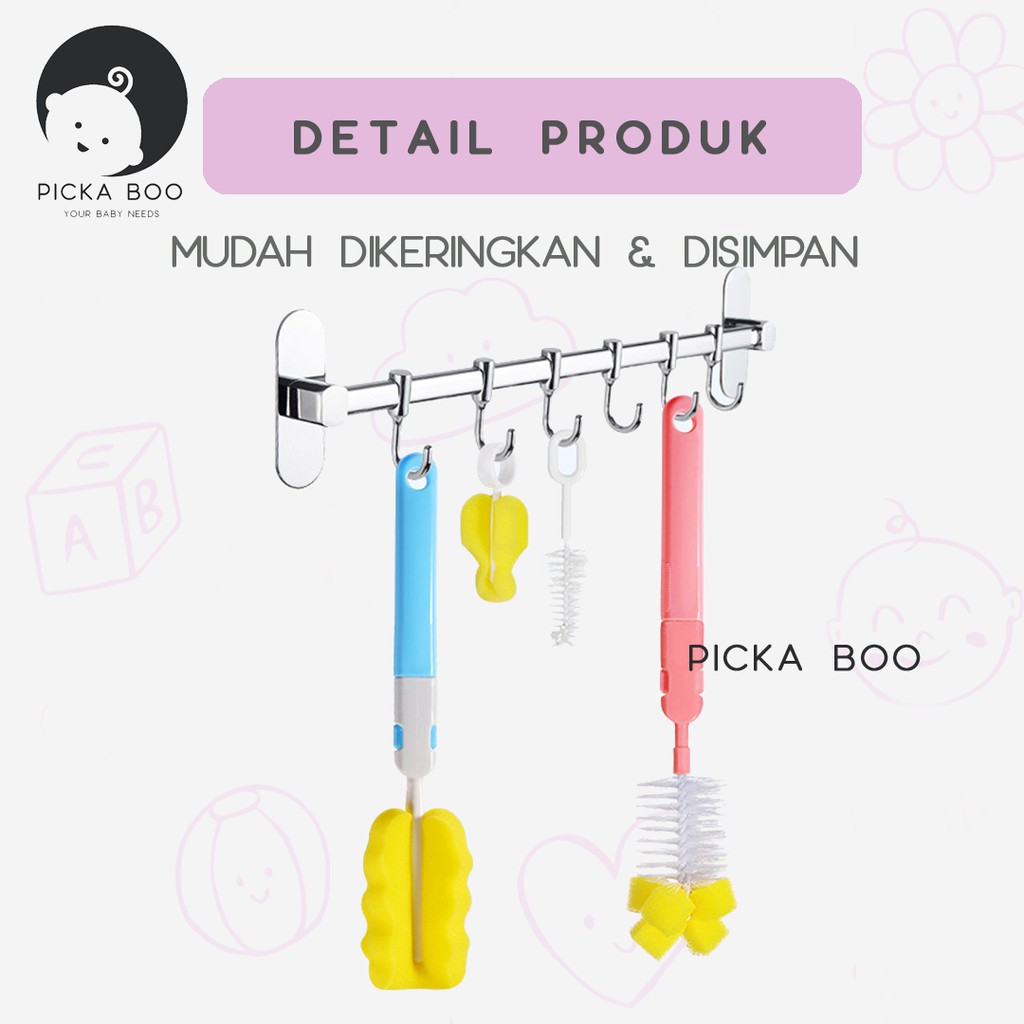 PICKA BOO Sikat Sponge Pembersih Dot Botol Bayi 1 Set 6pcs