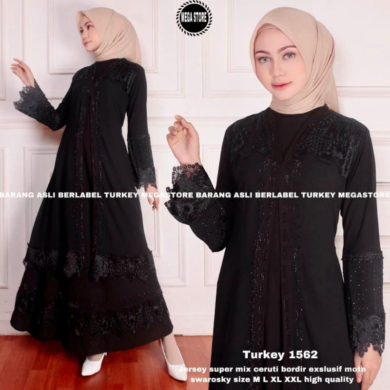 GAMIS ABAYA TURKEY 1562 TURKI ARABIAN BORDIR MOTE SWAROVSKI ASLI MEWAH GAMIS JUMBO ORI MEGASTORE