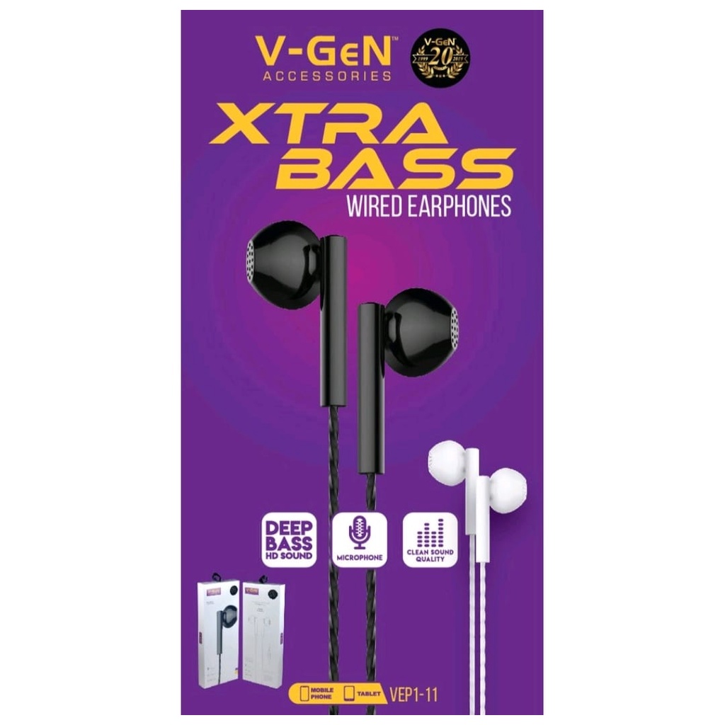 Handsfree V-GeN VEP1-11 Wired Earphone Headset Stereo Sound VGEN-Handsfree V-Gen VEP Series Original / Headset Handsfree V-Gen Wired Earphones Deep Bass-Headset vgen Extra Bass-Headset Gaming Full Bass Original V-Gen VEP1-11 With Mic High Quality