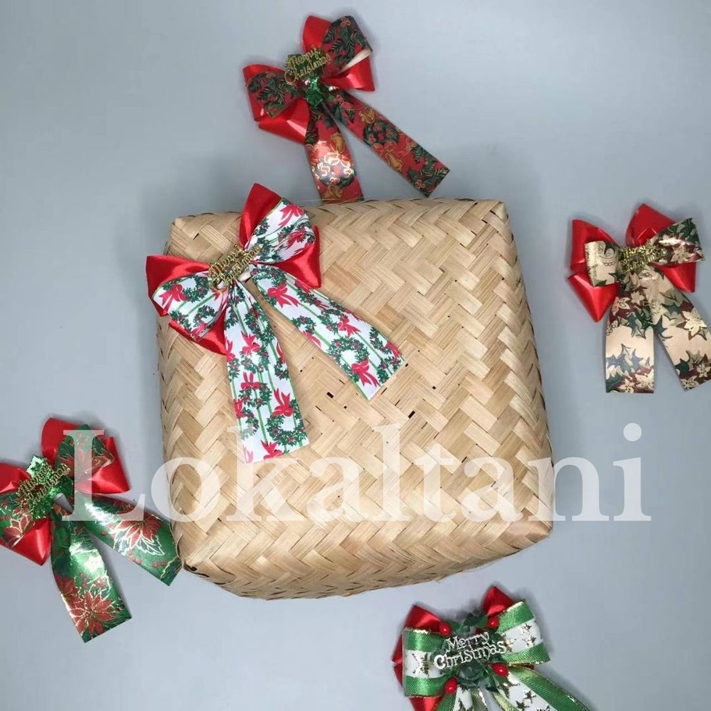 

Besek Hias Natal/ Besek Hias Imlek/ Besek Bambu Nasi 22x22 Sepasang
