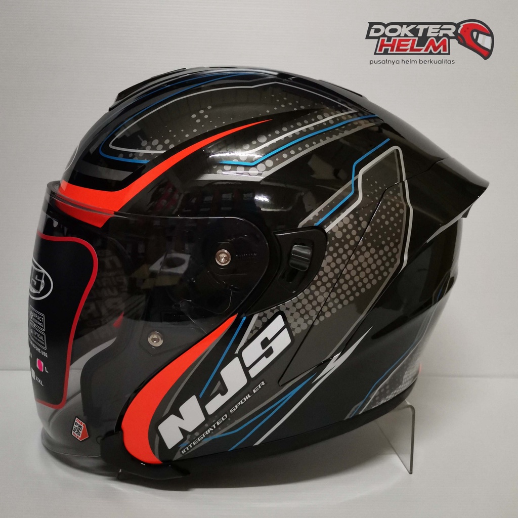 HELM HALF FACE NJS MOTIF KAIROZ KAIROS FURION BLACK ORANGE DOUBLE VISOR HELMET