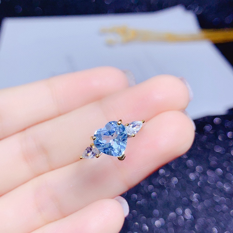 Fancyqube Cincin Bentuk Hati Bahan Cubic Zirconia Warna Biru Dapat Disesuaikan Untuk Wanita