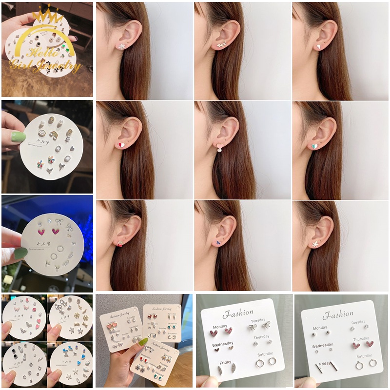 7 Pasang / Set Anting Tusuk Aneka Desain Gaya Simple Untuk Wanita