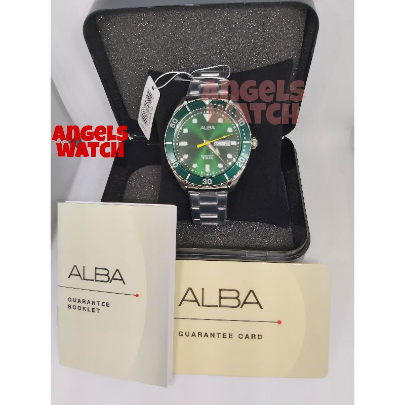 angelswatch jam tangan alba original pria aj6117 green hulk stainless steel